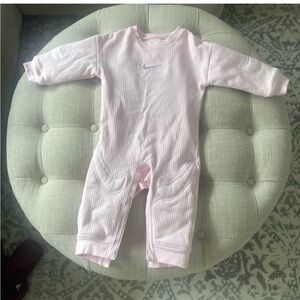 Nike Light Pink Ribbed Baby Footie One-Piece
